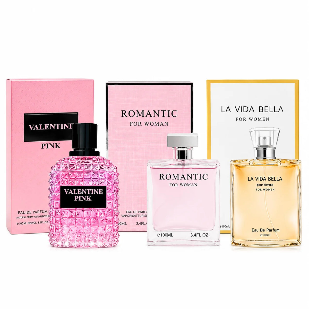 Women's Perfume Gift Set 3-Pack with Valentine Pink and La Vida Bella