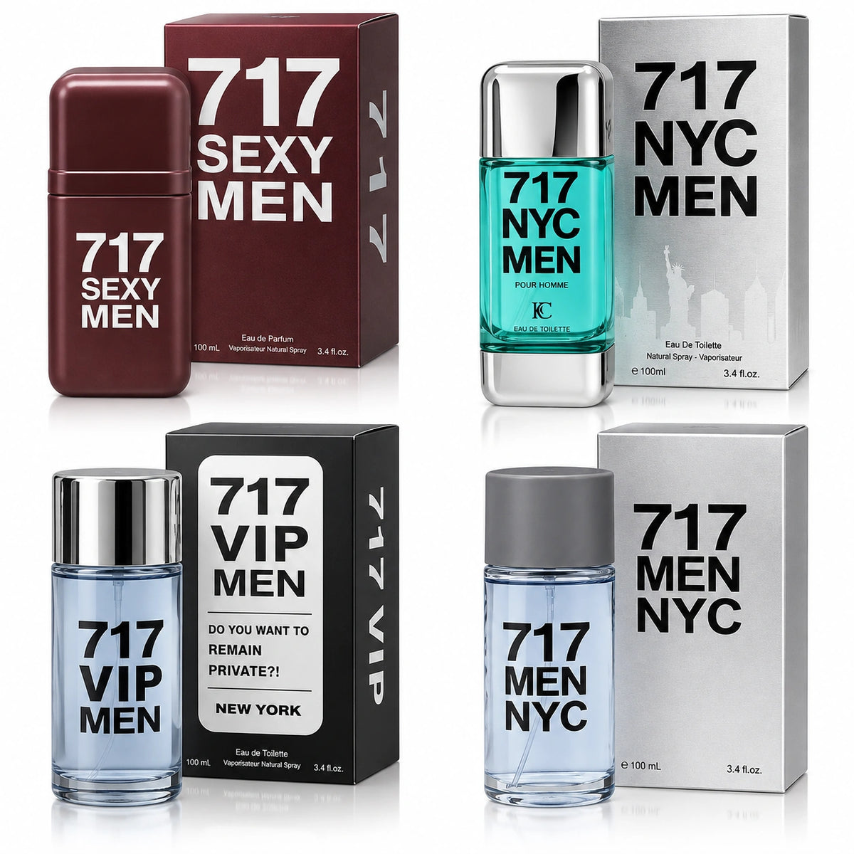 717 4-Piece EDT Set for Men – 3.4 Fl Oz Each, Fresh Fragrance - Long Lasting Men's Perfume Fragrance