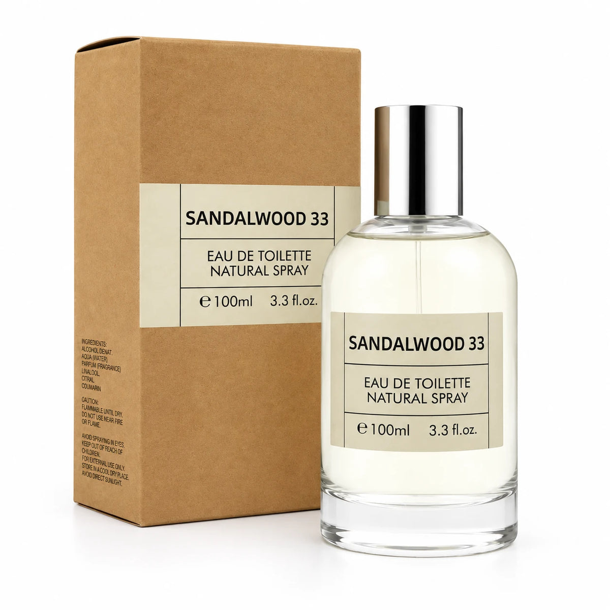 Sandalwood 33 Eau de Toilette Natural Spray 100ml 3.3 fl oz - Woody Sandalwood Fragrance Spray